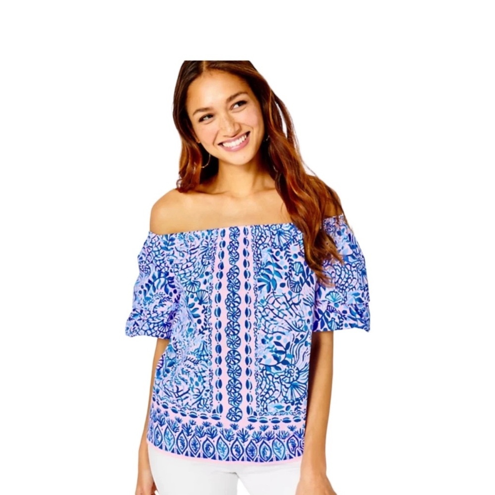 Lilly Pulitzer Frankee off the shoulder short sleeve top size Medium